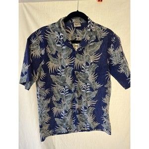 Royal Creations Hawaiian Shirt Mens Medium Reverse Print Aloha Floral Blue Green